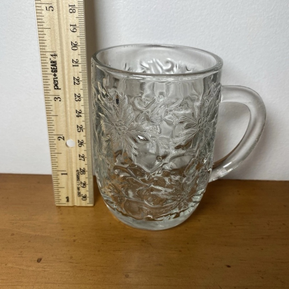 Princess House Fantasia Mugs #516 Poinsettia Holiday Glass 9oz 4" Set Of 3 - Picture 9 of 11